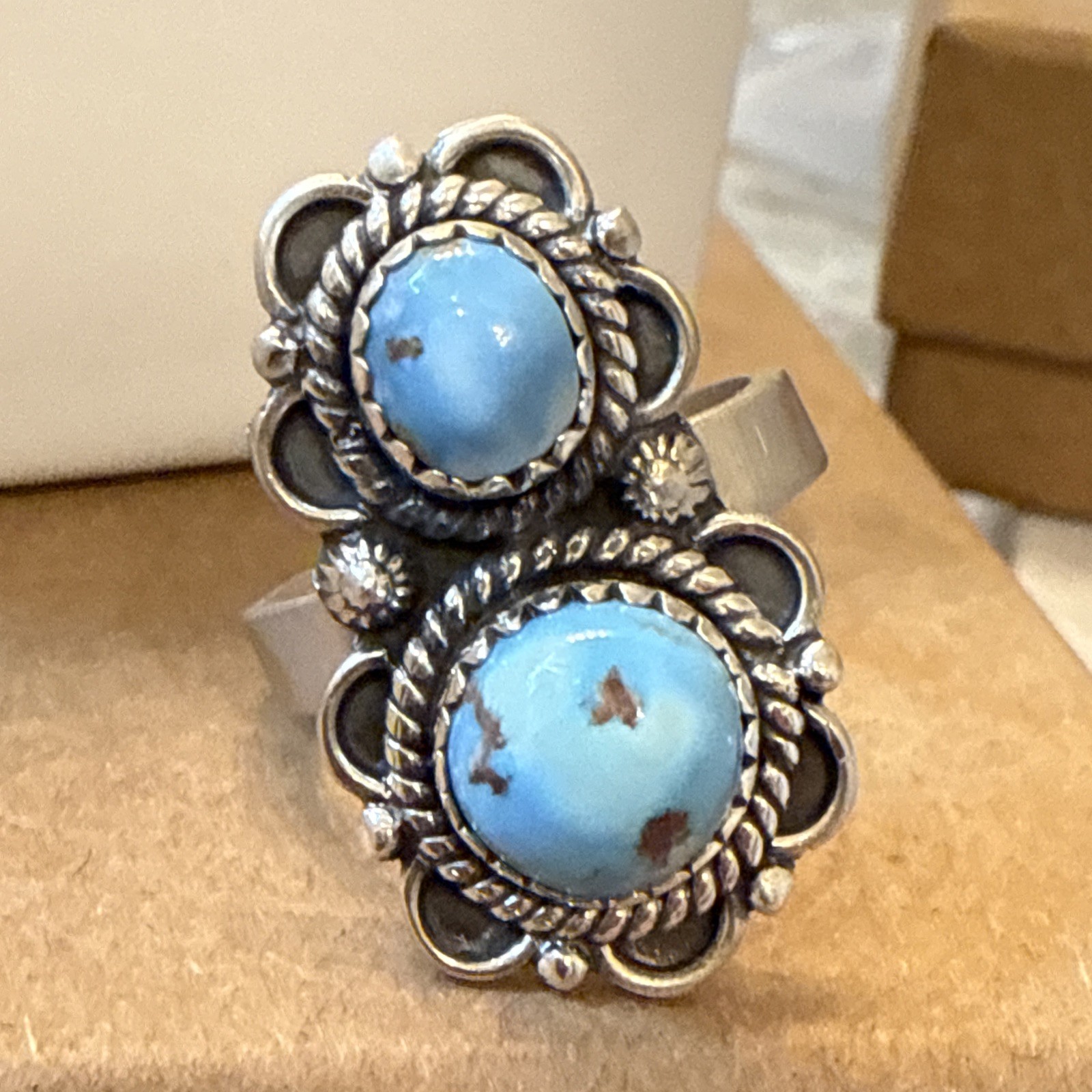 Double GOLDEN HILLS Turquoise Sterling Silver Southwestern Adjustable Ring