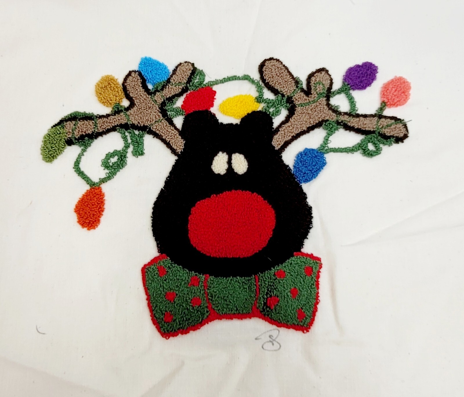 Vintage Needlepoint Punch Reindeer Christmas Lights 2 Frame, Pillow, On Jacket