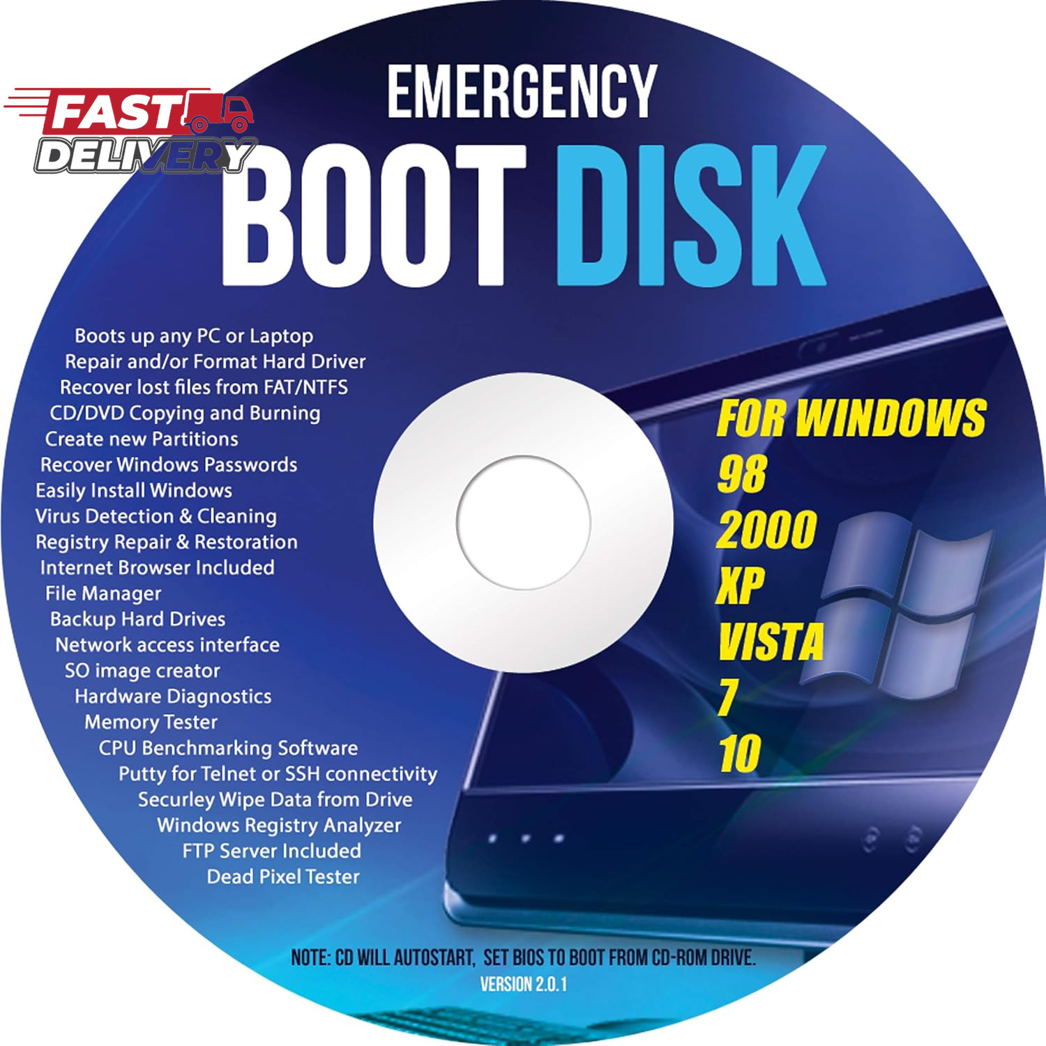Ralix Windows Emergency Boot Disk - for Windows 98, 2000, XP, Vista, 7, 10 PC Re