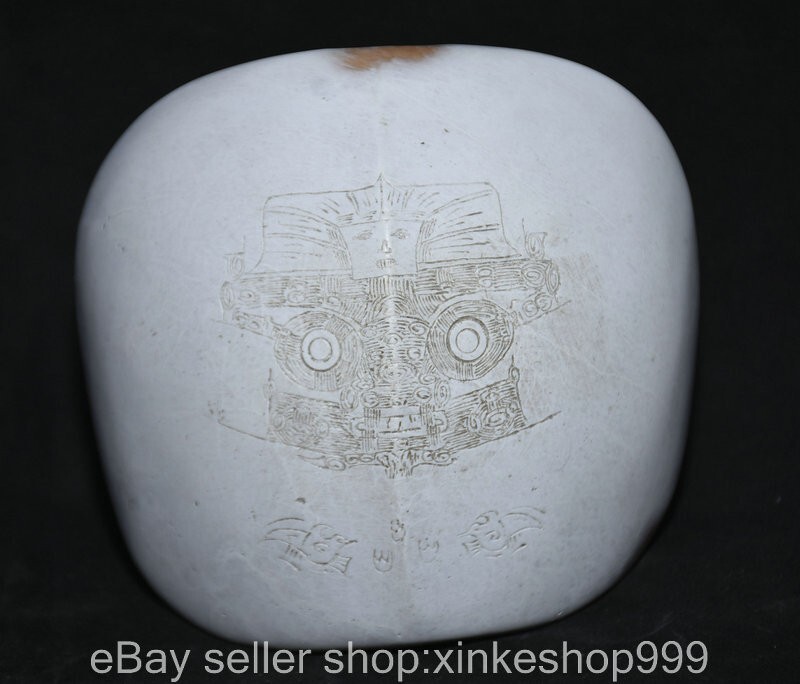 4.4" Chinese Hongshan culture white Jade Carving Beast face Turtle shell Statue