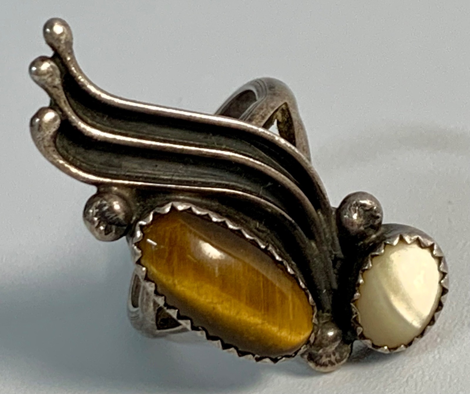 Vtg Navajo Native American Tigers Eye Sterling .925 Ring Size 7.5 Southwestern