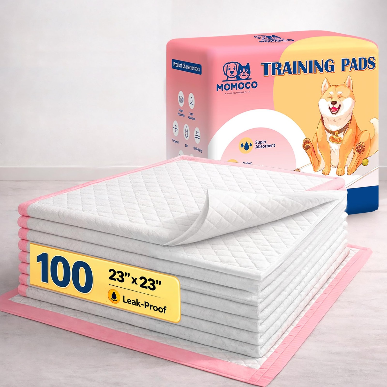 MoMoCo Puppy Pads 23" x 23", 6-Layer Super Absorbent Dog Pee Pads, Leak-Proof...