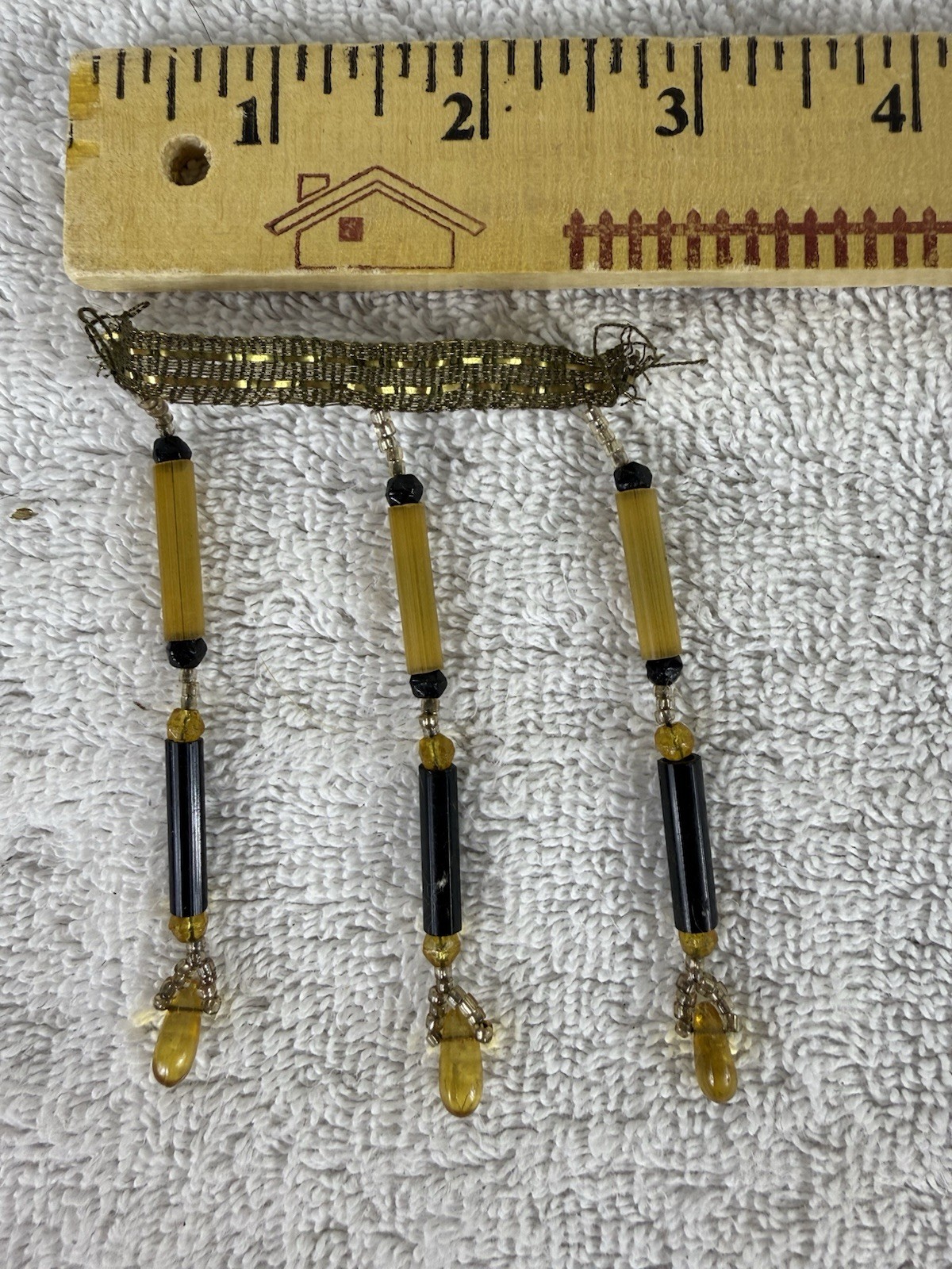 Antique Vintage Glass Beads Black Tan Tube