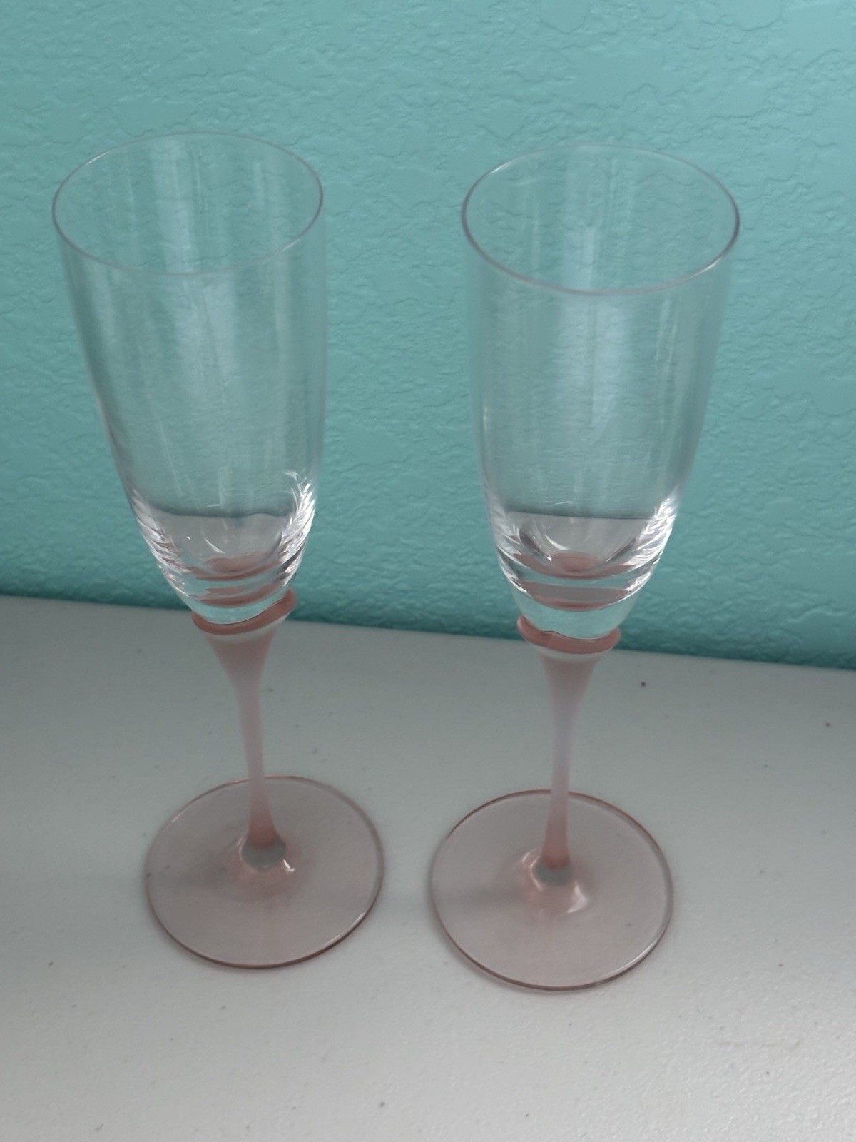Vintage Blush Pink Tulip Stem Champagne Flute Glasses 10" Tall