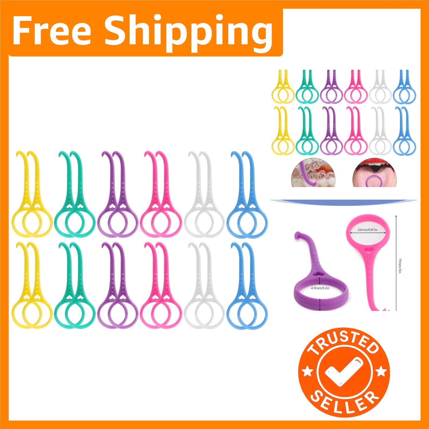 Vibrant 24pcs 2-in-1 Clear Aligner Removal Kit with Tongue Scraper - Easy Use