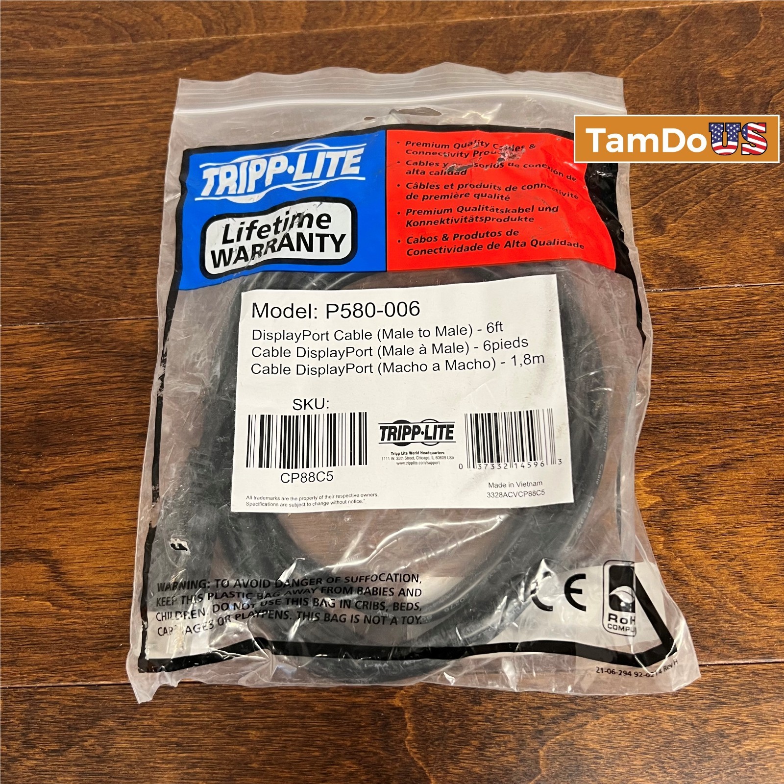 (Pack of 2) Tripp Lite DisplayPort Cable 6FT – 4K 60Hz M/M with Latches, DP to D