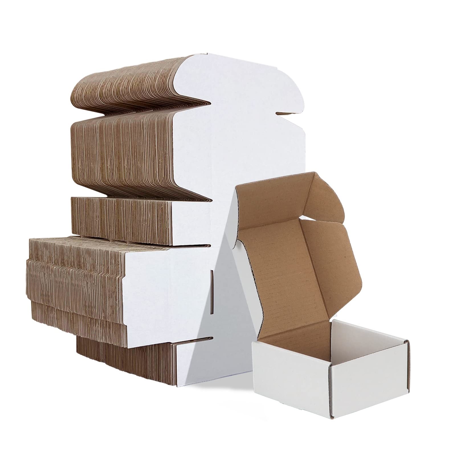 100 PCS 4x4x2 Inch Shipping Boxes White Corrugated Cardboard Literature