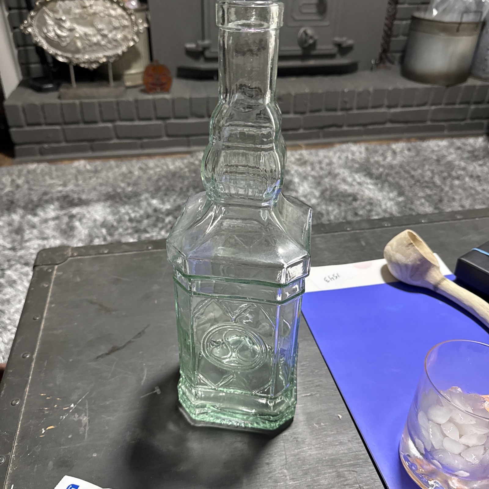 Vintage Square Glass Bottle, Has Small Hole Cut Into Side
