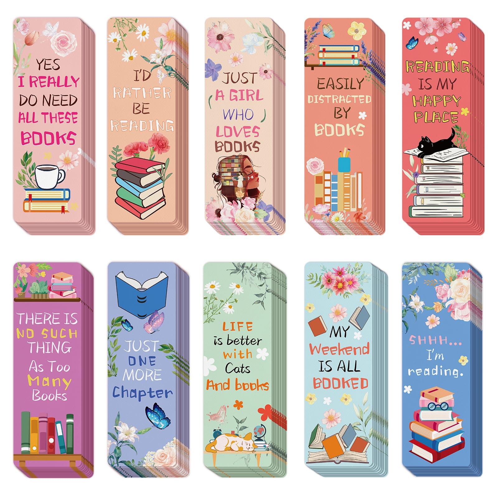 100 Pcs Book Lover Bookmarks Double-Sided Multicolor Wooden Bookmarks for Rea...