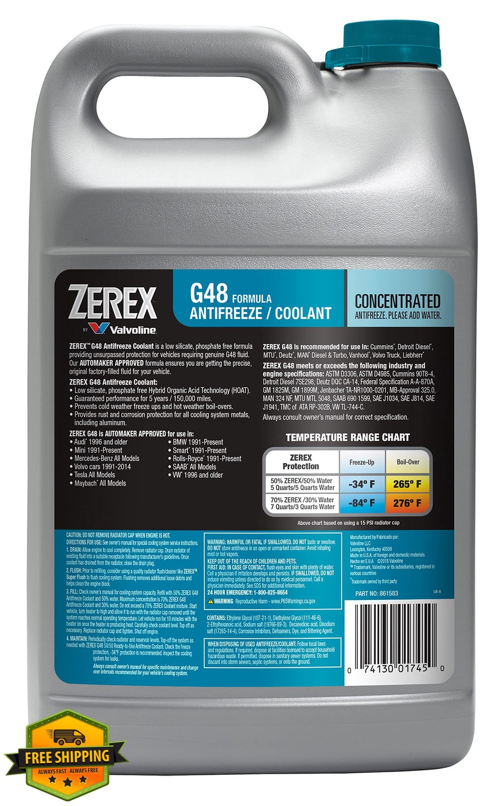 Valvoline Zerex G48 Antifreeze Coolant 1 Gallon