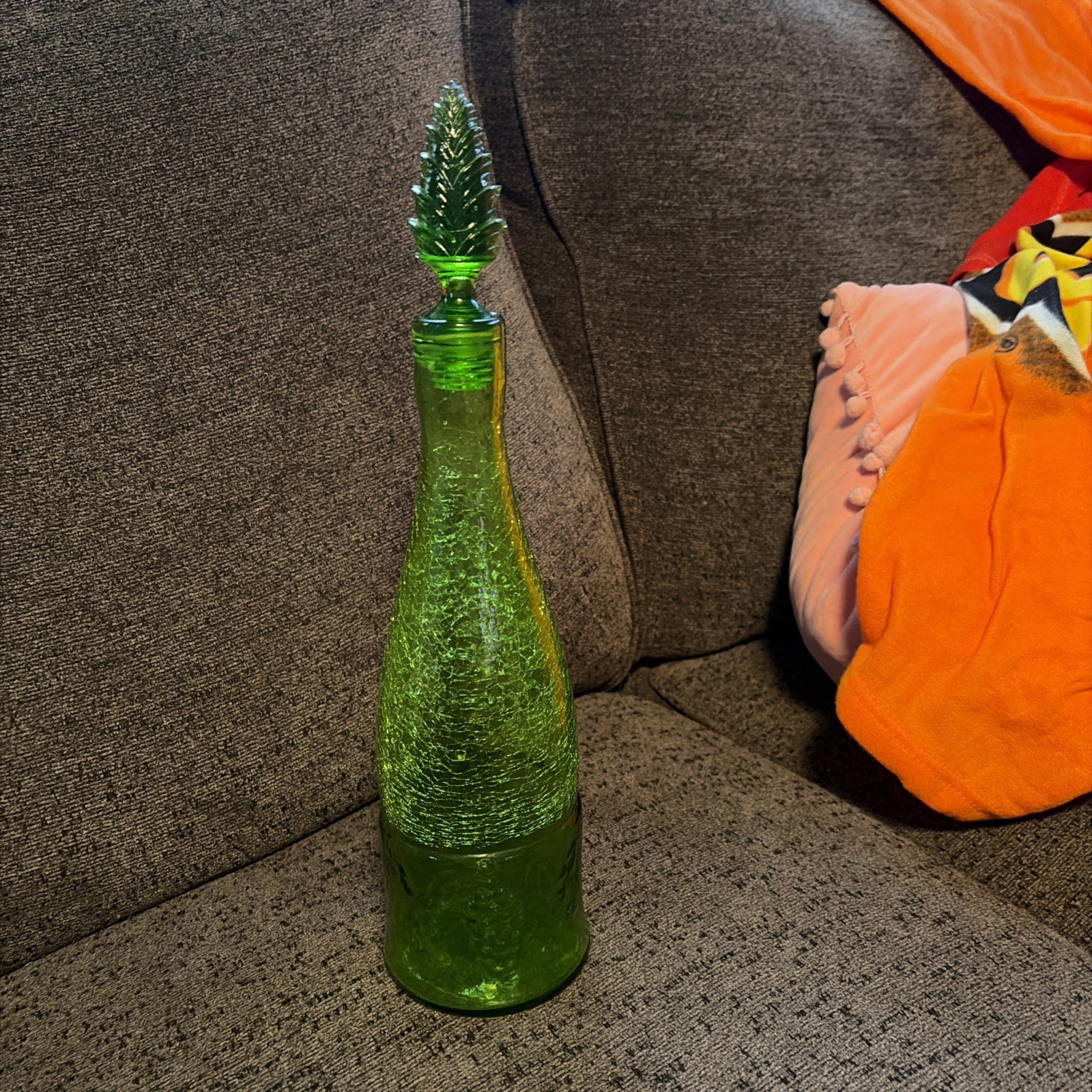 Genie Bottle 16” Emerald Green Spaghetti Glass Decanter