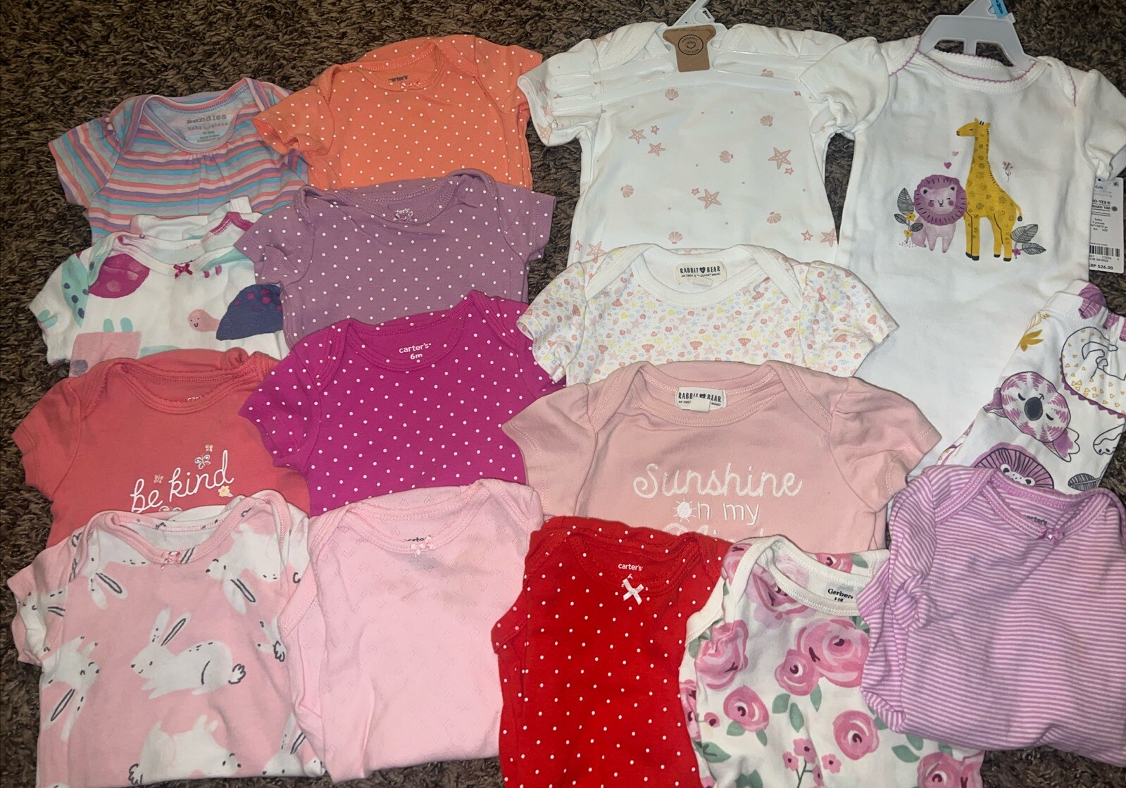 Lot Of 17 Pieces Baby Girls Bodysuits Clothes Size 6-9 Months