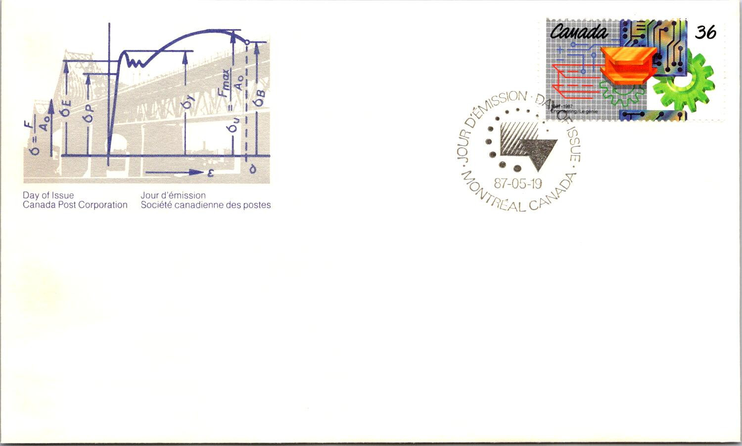 FDC Canada - Engineering Professional Status Anniversary 1987 - A00123
