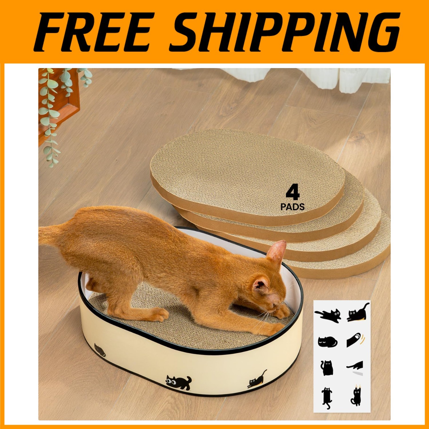 Cat Scratch Pad Lounger with Stickers Decoration