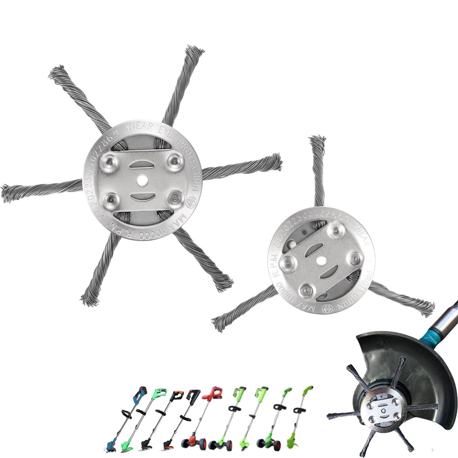 Steel Wire Grass Trimmer Head, 6 Inches Universal Steel Wire Brush Cutter Tri...