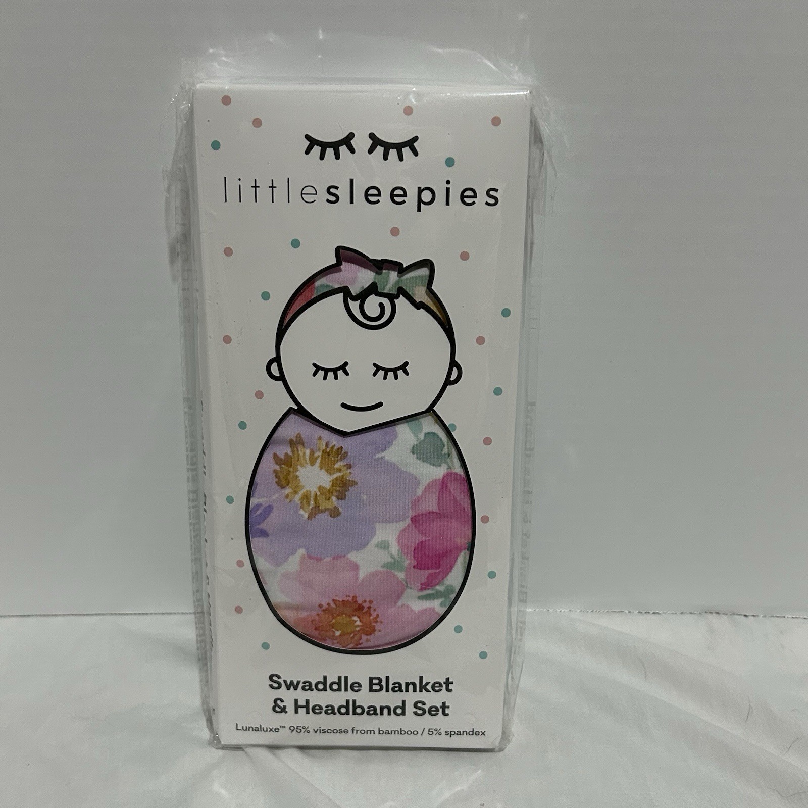 New Inbox Little Sleepies Watercolor, Meadow, Swaddle, And Luxe Bow Headband Set