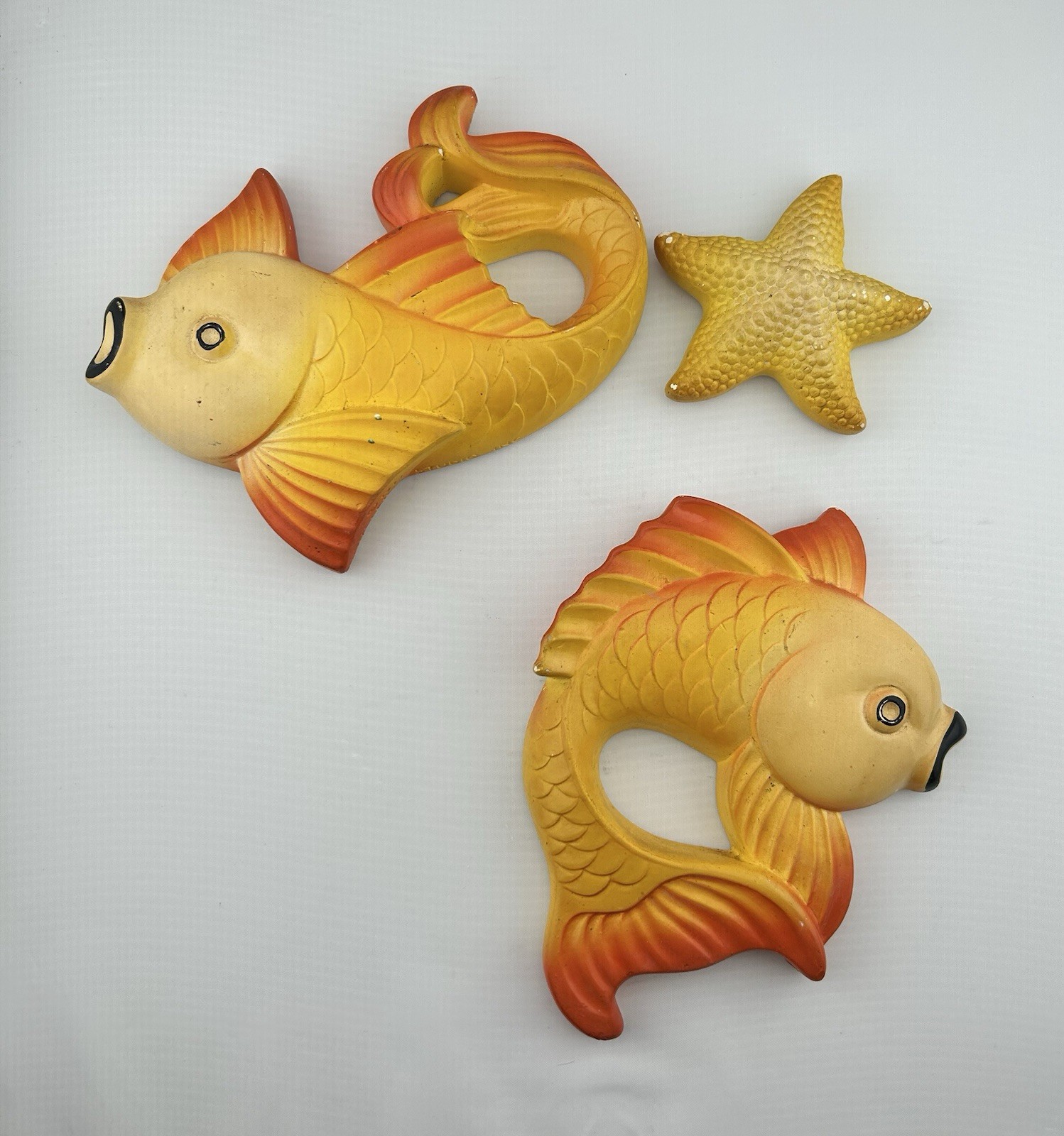 Vintage Miller Studio Chalkware Starfish & Goldfish Koi Wall Plaque 1977