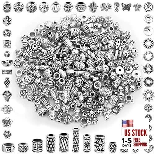 350 Pcs Silver Spacer Beads for Jewelry Making, Mixed Bulk Random Silver1