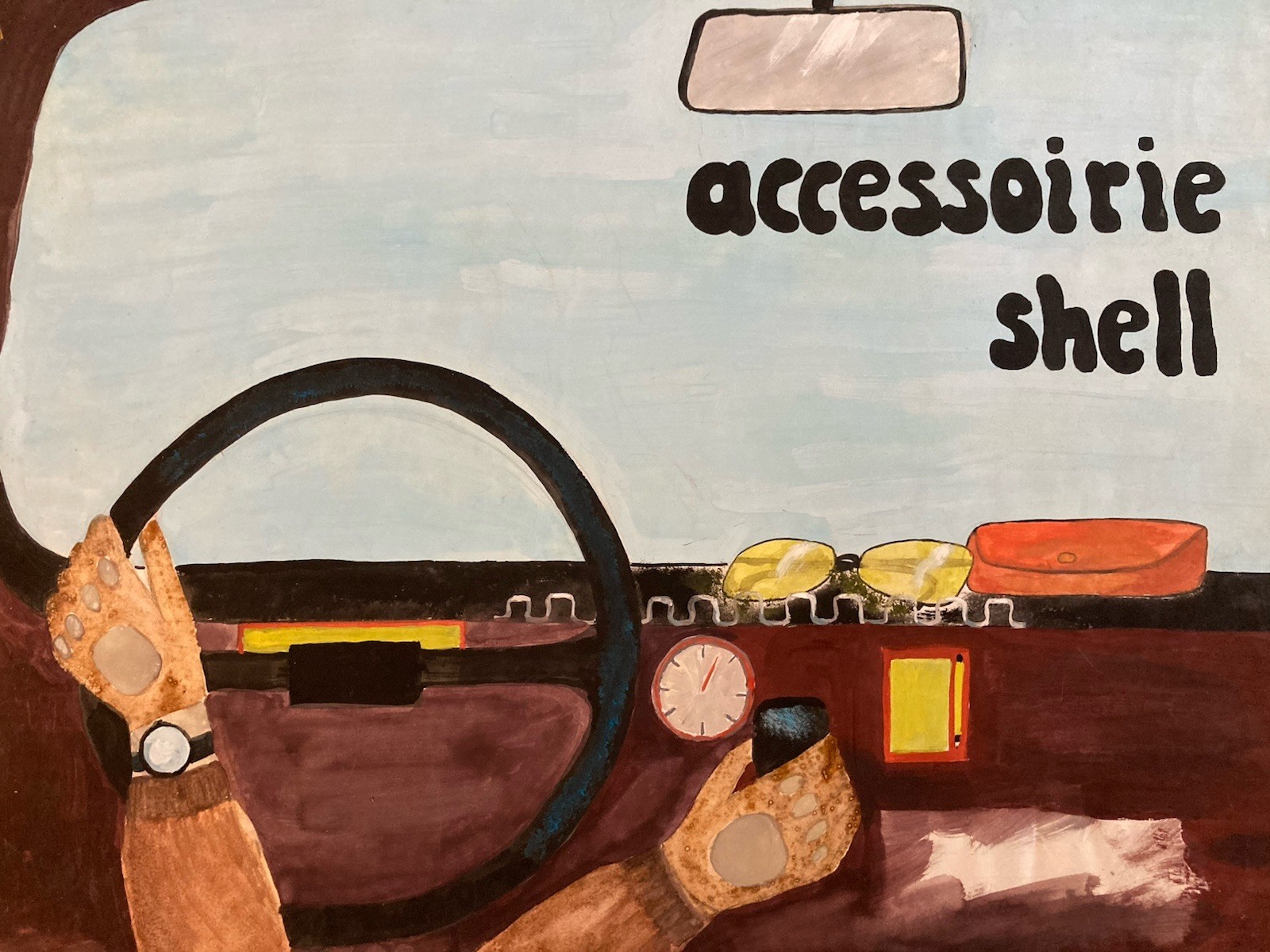 Gouache Painting Paper Car Shell Glove To Identify Drawing Brut Art 1970