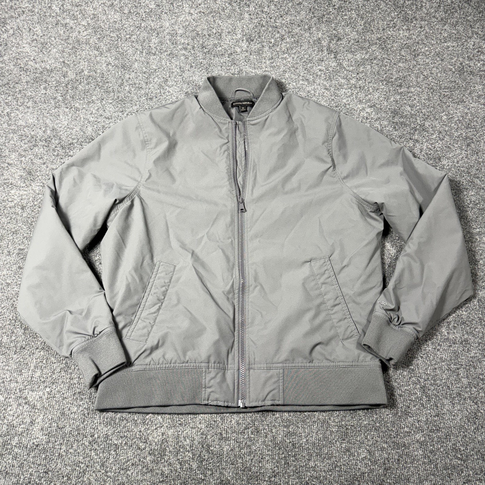 Banana Republic Jacket Mens Medium Gray Microfiber Bomber Full Zip Lined Pockets
