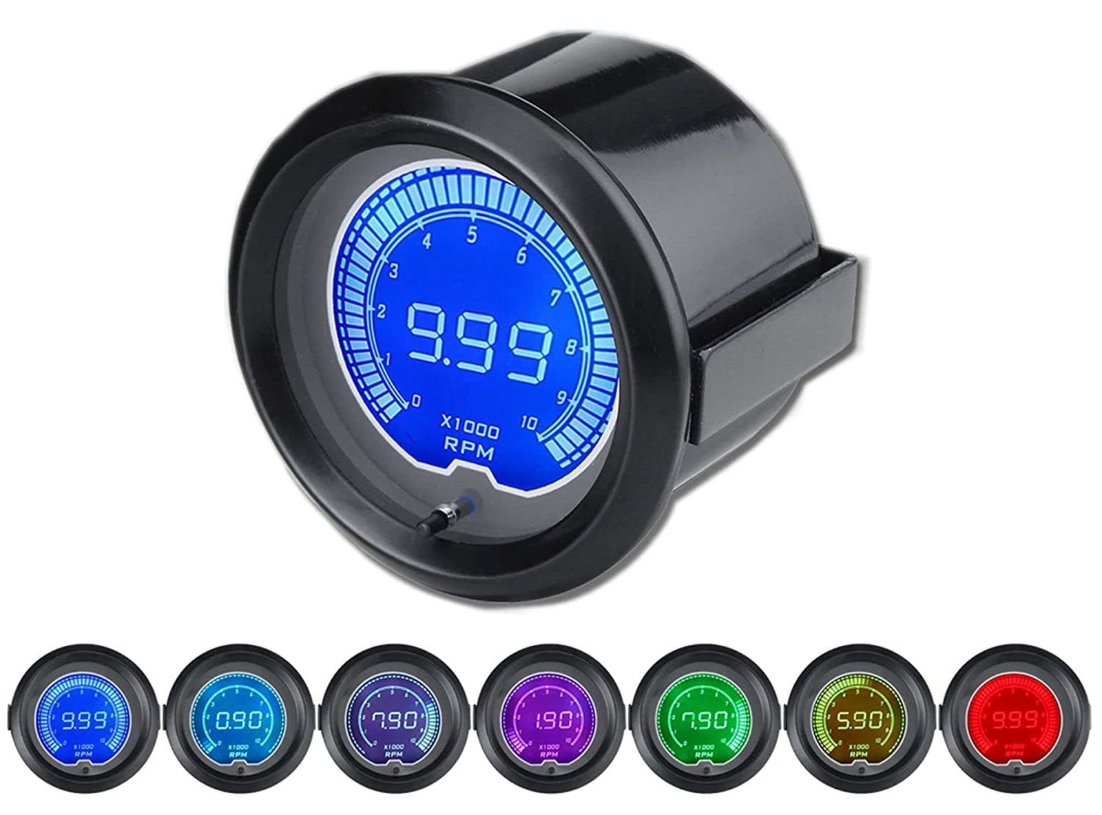 Black 7 Color LED Display Elec 0-9999 RPM Tachometer Tacho Gauge for 4/6/8 Cy...