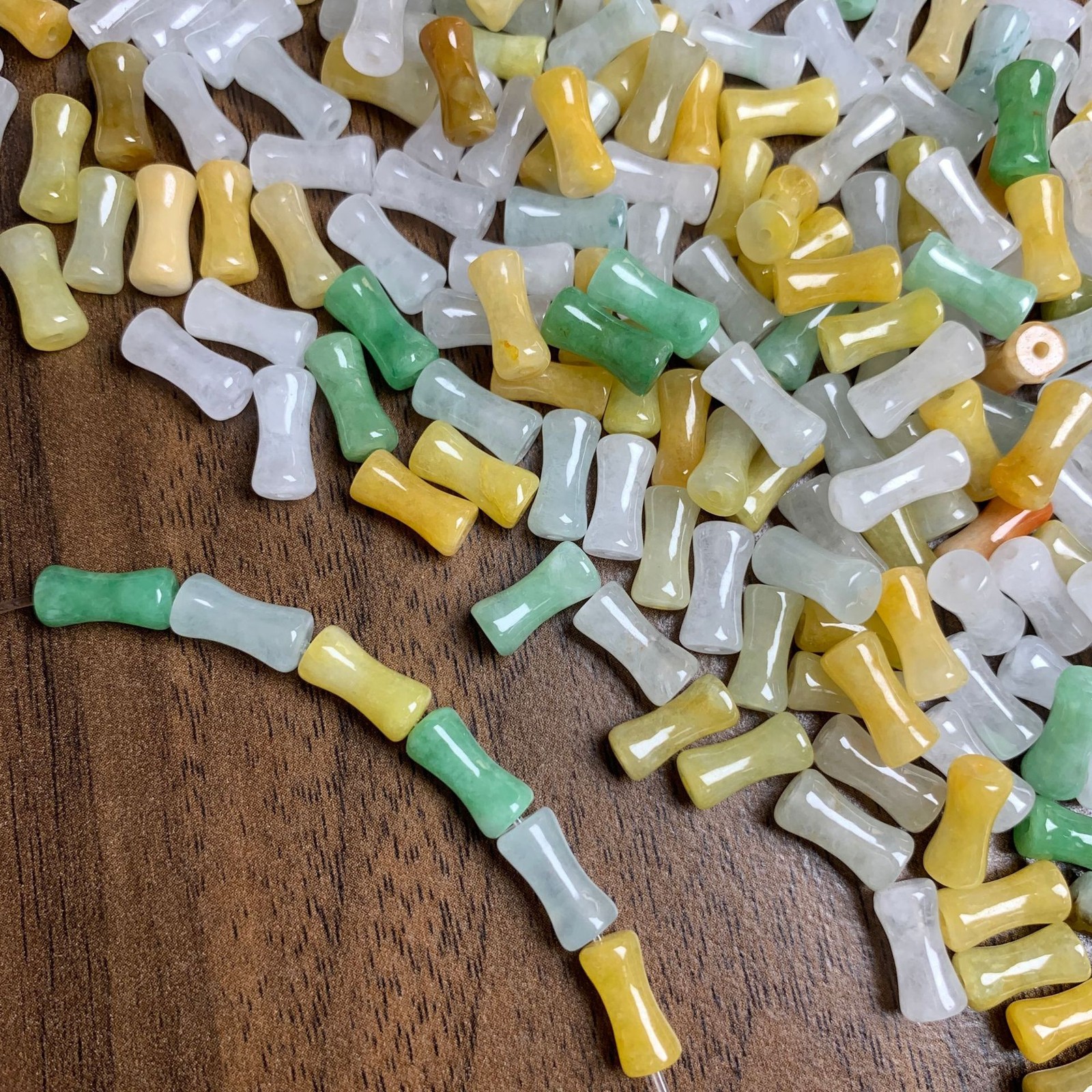 10PCS Natural A-grade jadeite Tri colored thin strip bamboo joint Loose beads