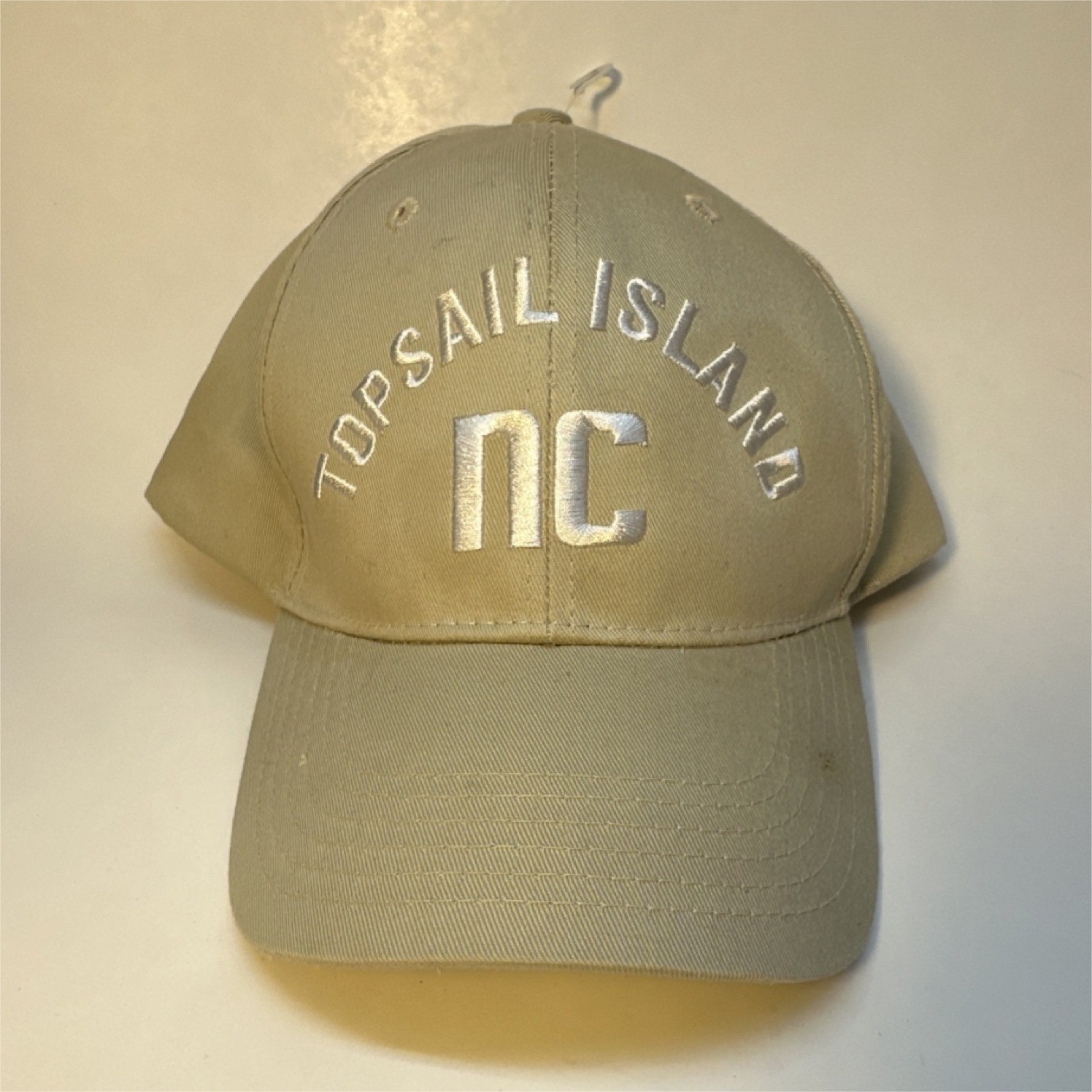 Topsail Island NC Beige Embroidered Souvenir Hat  Hook and Loop Back