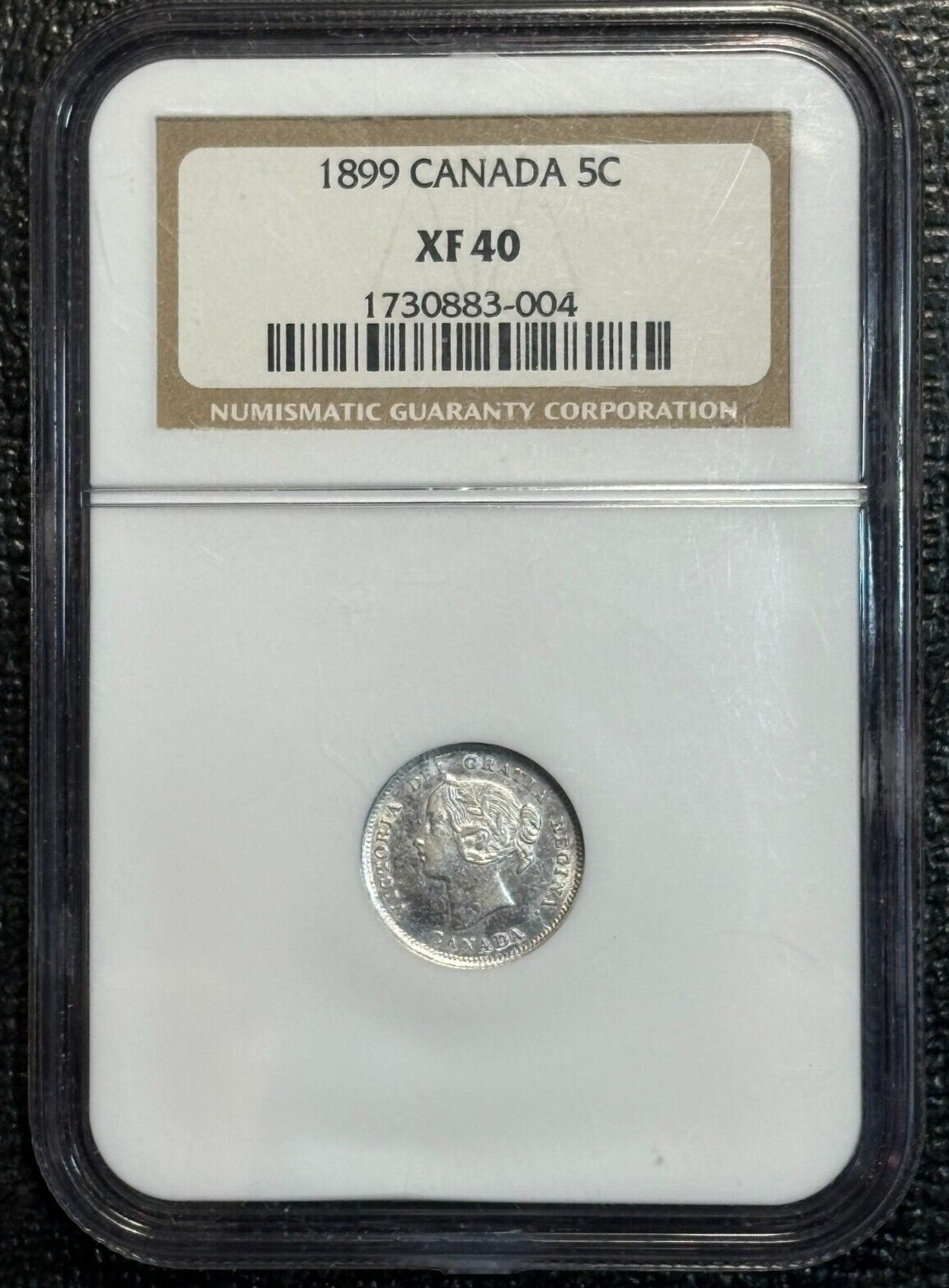 NGC XF40 1899 CANADA 5C SILVER FIVE CENTS COIN-MAR788