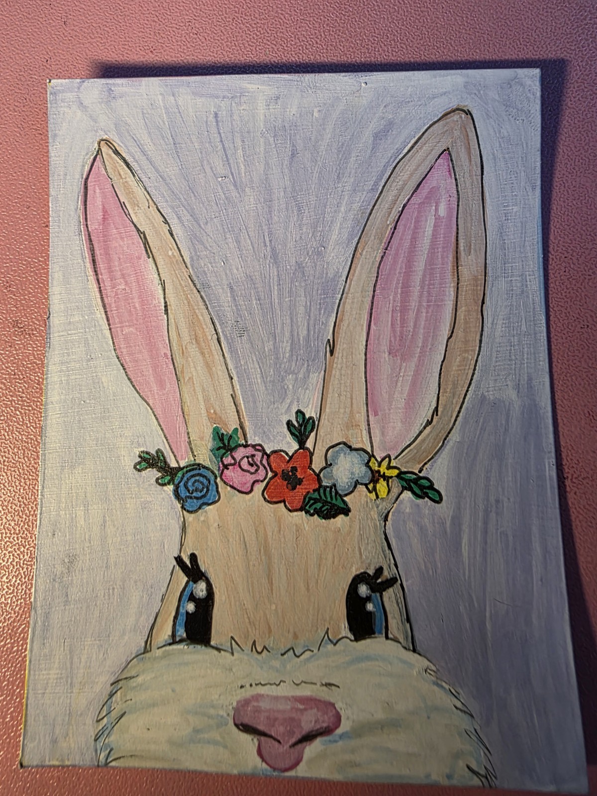 ACEO Original flower crown rabbit Acrylic Mini Art OOAK by Megelizabethcreates