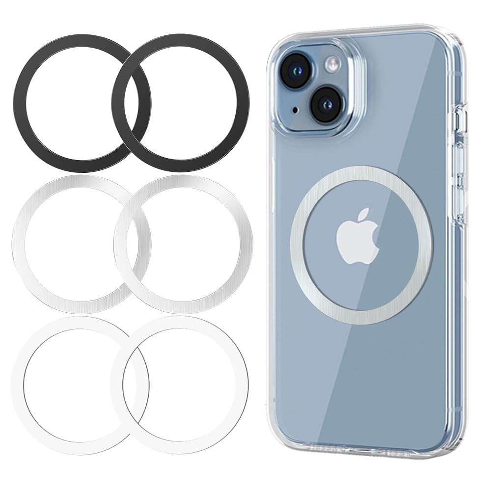 KALAPOP Metal Rings 6PCS,Ultra-Thin(0.4mm)for 2Black & 2Silver & 2White 