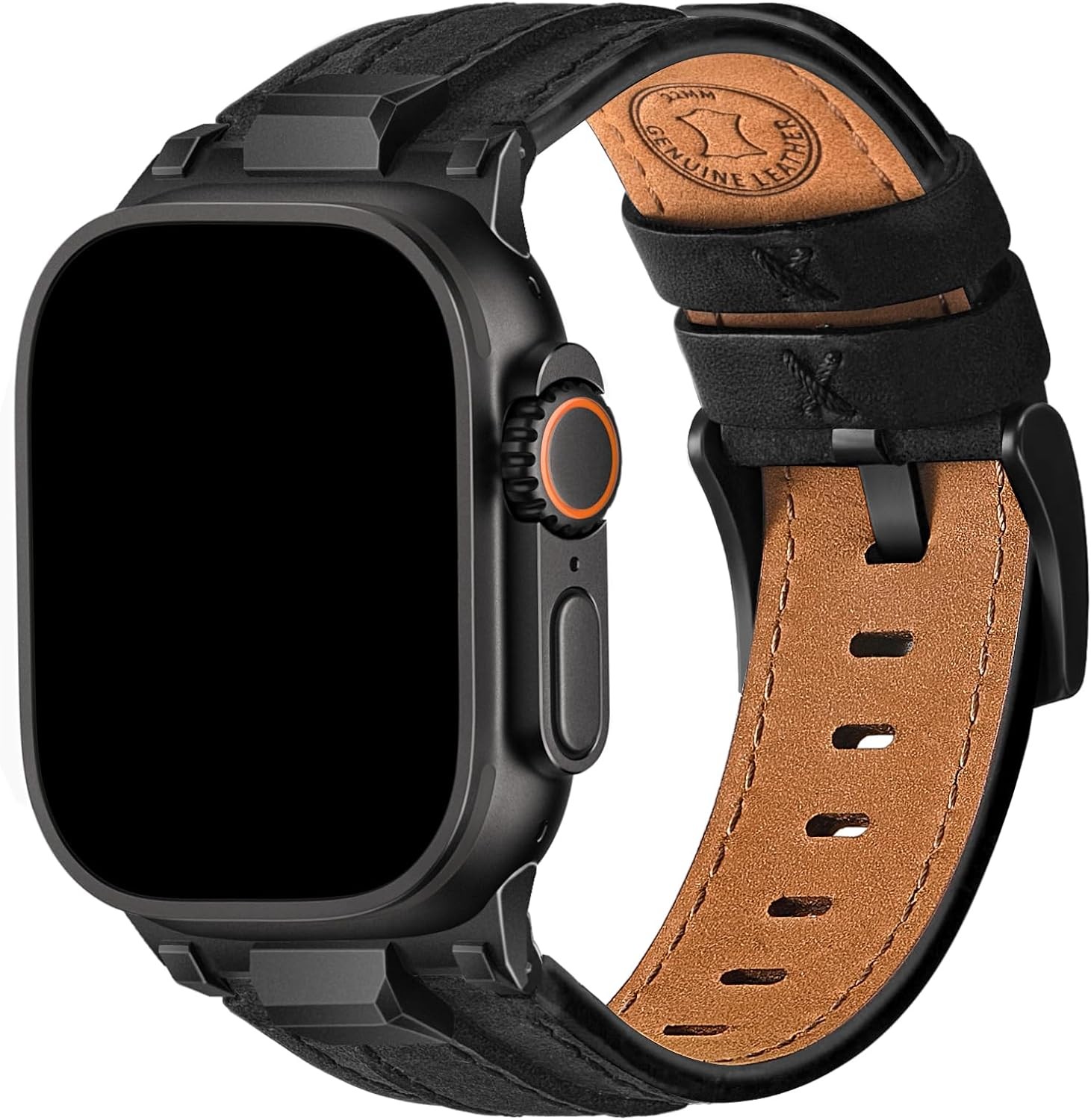 Genuine Leather Strap Compatible with Apple Watch 49mm 44mm Metal Connector