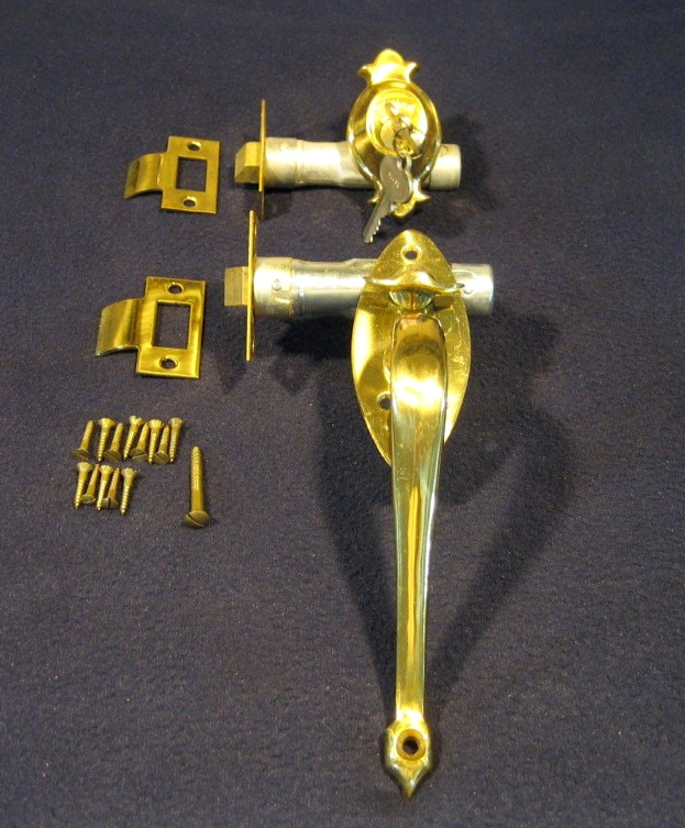 Vintage Entry Lock Set Brass Pull Handle & knob Dead Bolt w/ 2 keys - Dexter NOS