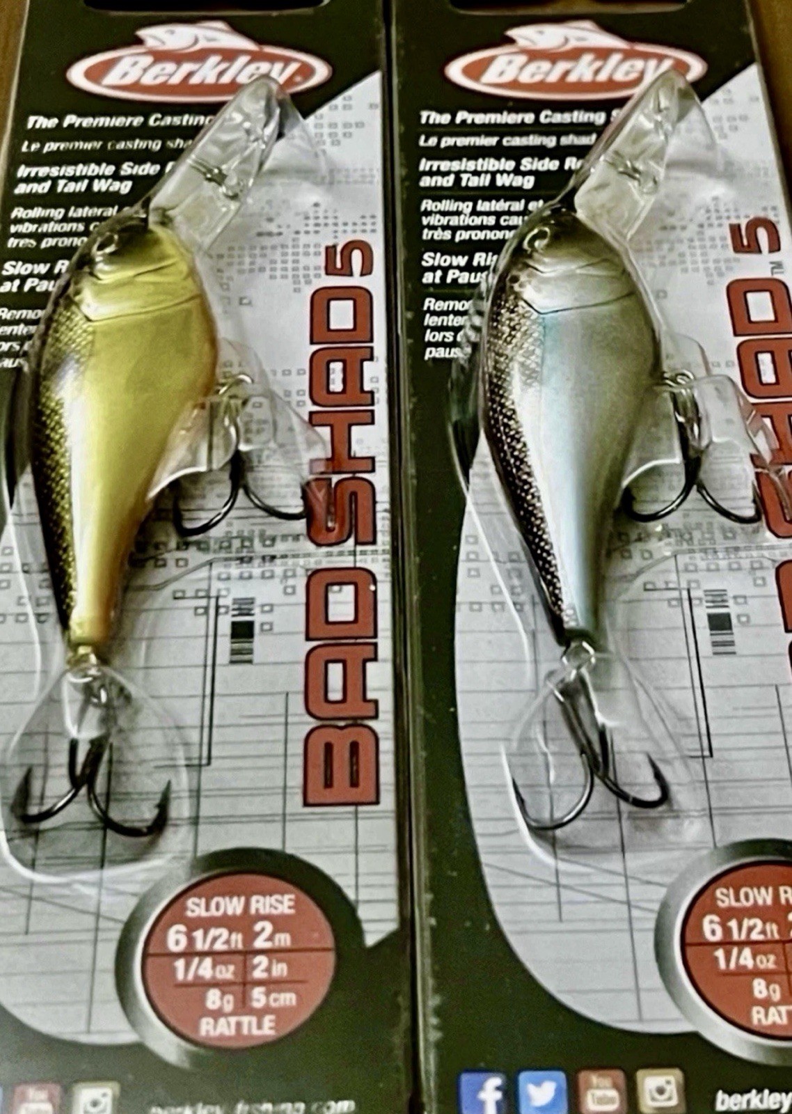2 Berkley Bad Shad 5 BHBBS Crankbait Fishing Lures FOOLS GOLD/RUSTY SHAD - NEW