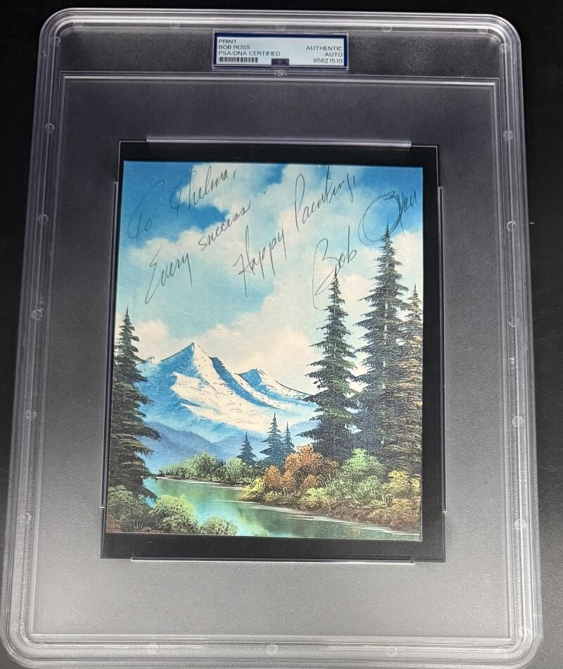Bob Ross Signed Autograph PSA/DNA Encapsulated 7x9 Very Rare Art Print COA