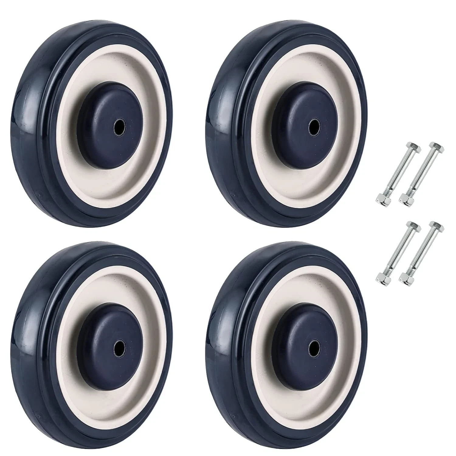 5" Shopping Cart Replacement Wheels Kit, Polyurethane Stepped and Full Tread