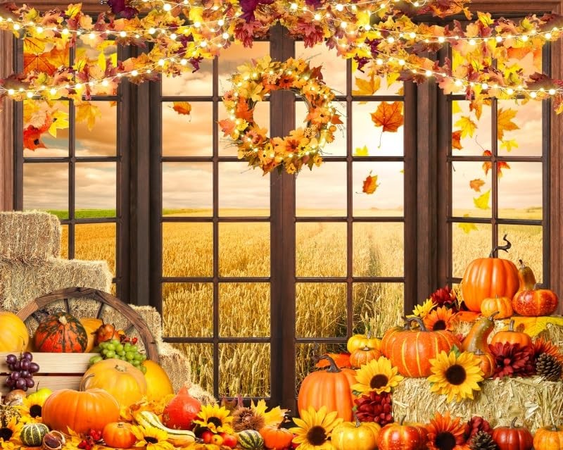 Fall Harvest Backdrop 10x8 ft Autumn Pumpkin Maple Leaves Photo Background