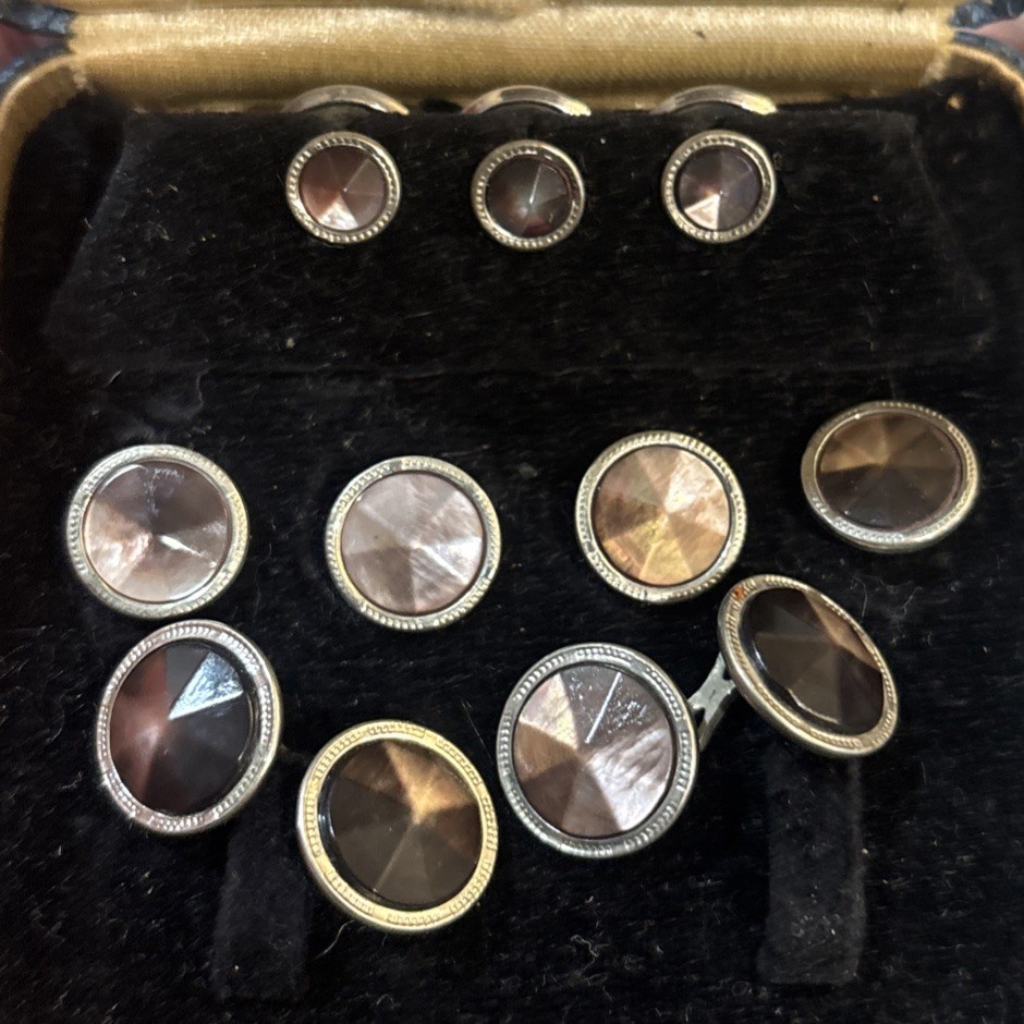 Vintage Silver Tone Art Deco Cufflinks Set 