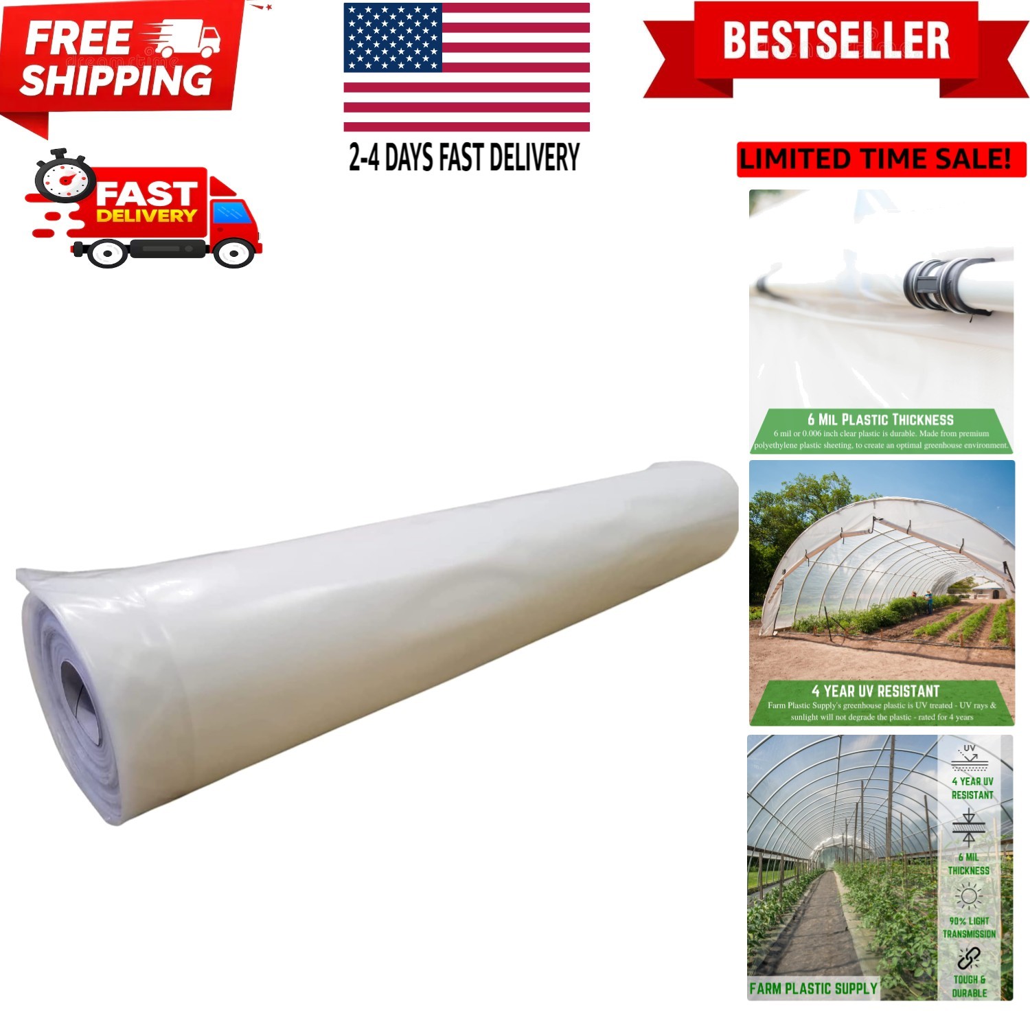 Clear Greenhouse Plastic Sheeting - 6 mil - 12' x 25' - 4  UV Resistant Polye...