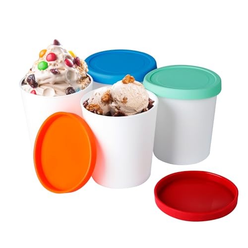 Ice Cream Containers for Homemade (4 Pack - 1 Quart Each), 1 Qt & 4 Pack Color
