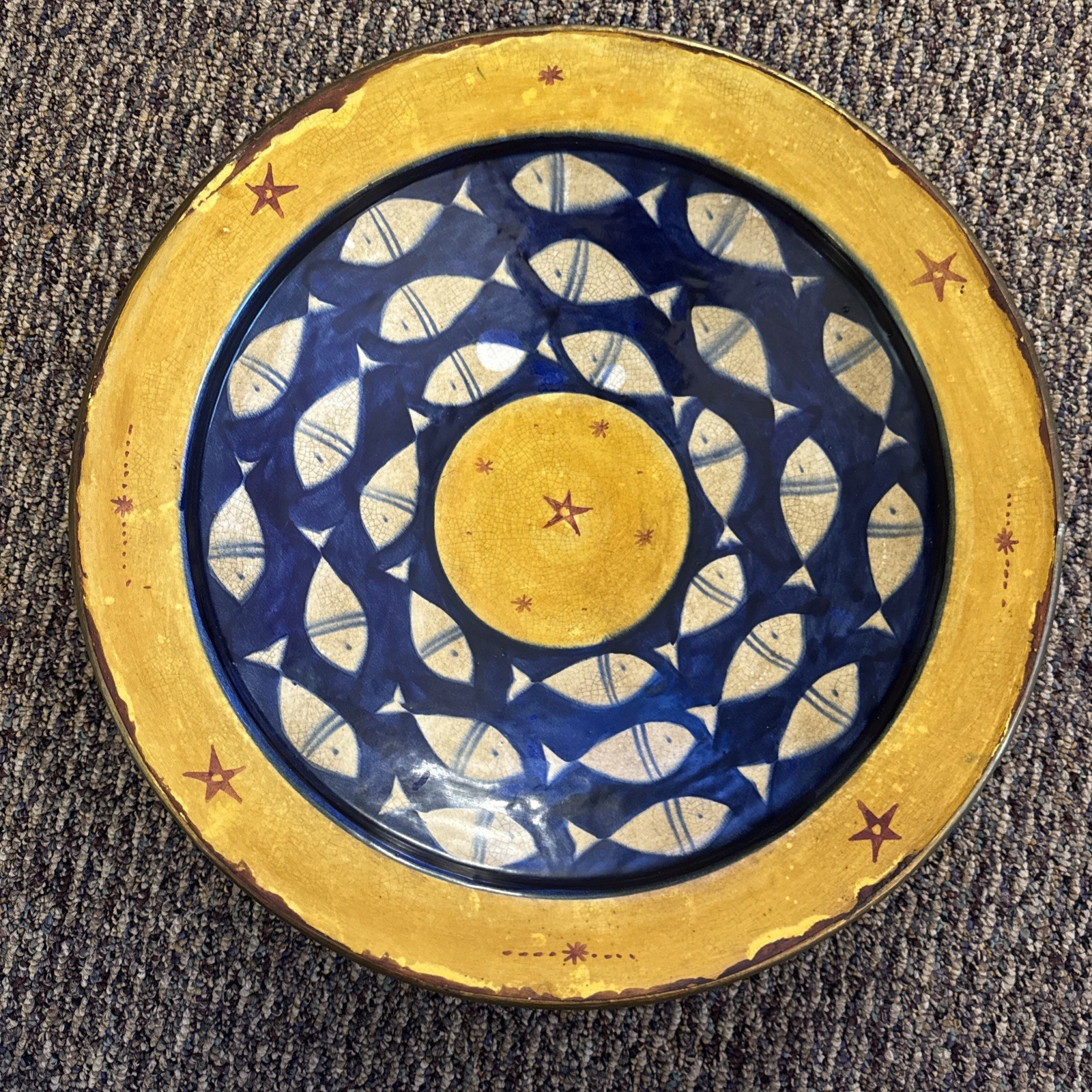 Large Art Bowl with Fish and Stars Wall Hanging Mexico