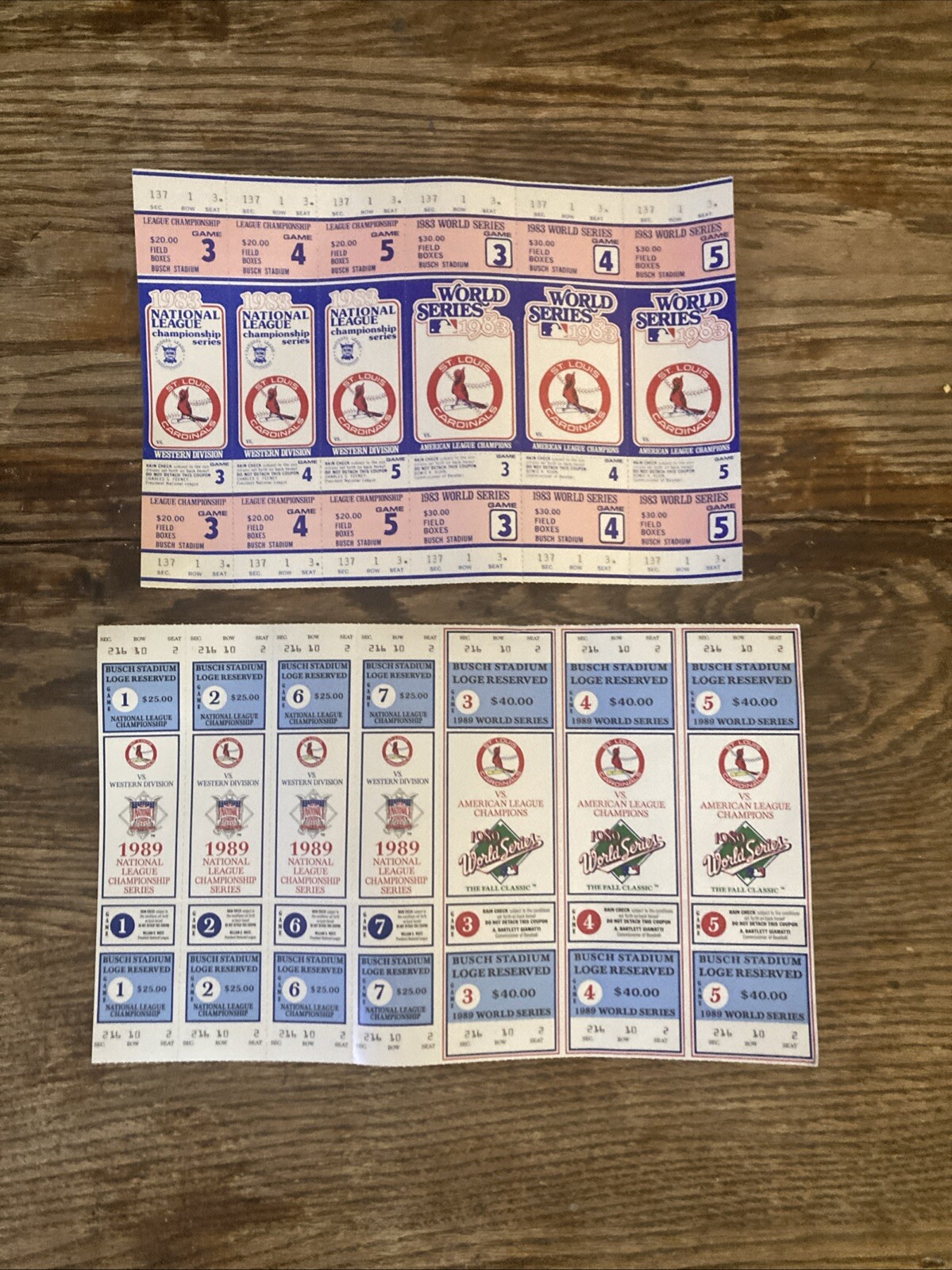 St. Louis Cardinals 1983.NLCS World Series & 1989 NLCS World Series Ticket Lot