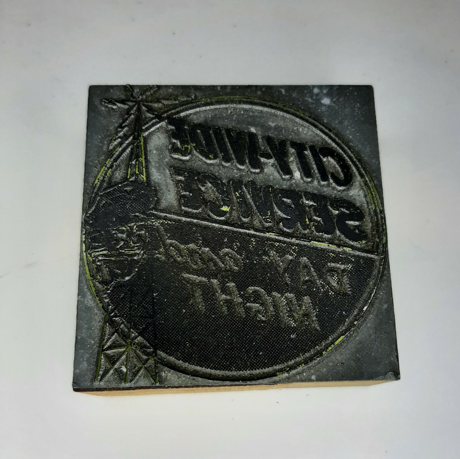 Vtg Rare Letterpress Printing Block City Wide Service Day And Night Wooden 