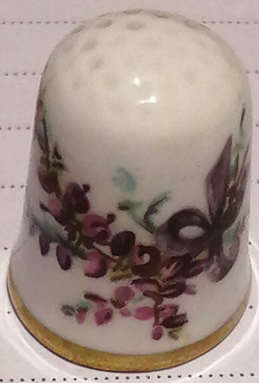 From England UK Souvenir Old Bone China Thimble Lucky Lavender Rare Collectable