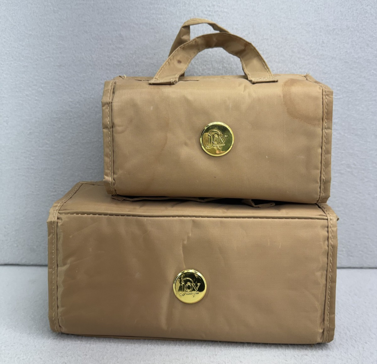 Joy Mangano 2pc Roll Up Toiletry Travel Bag Set Accessories Bag Tan READ