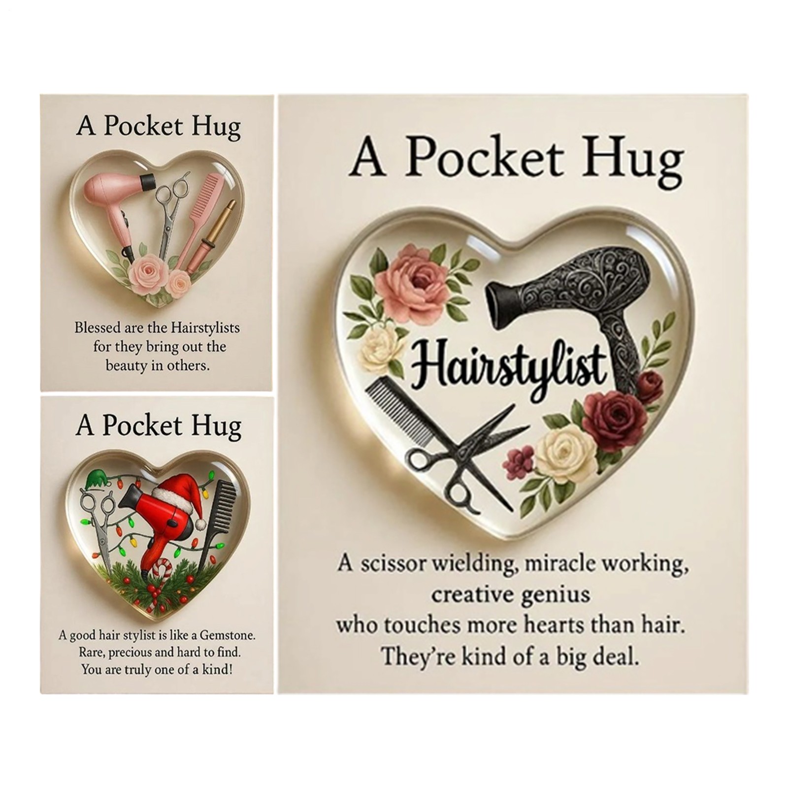 Pocket Hug Heart With Greeting Cards, Hairdressing Set Little Heart Pocket Hug