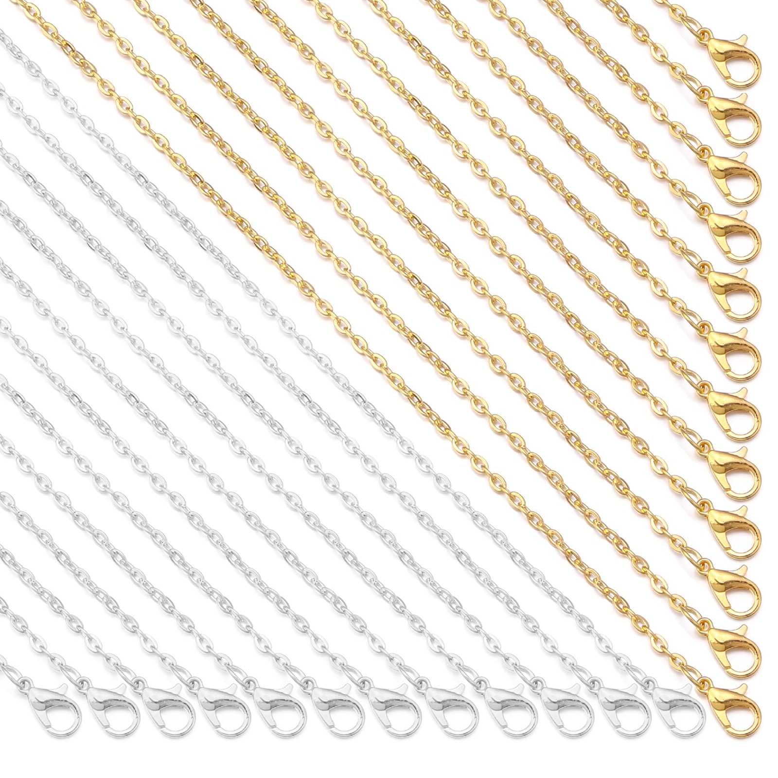 Forise 24 Pack Necklace Chains Bulk 2mm Gold and 18inch, gold silver 