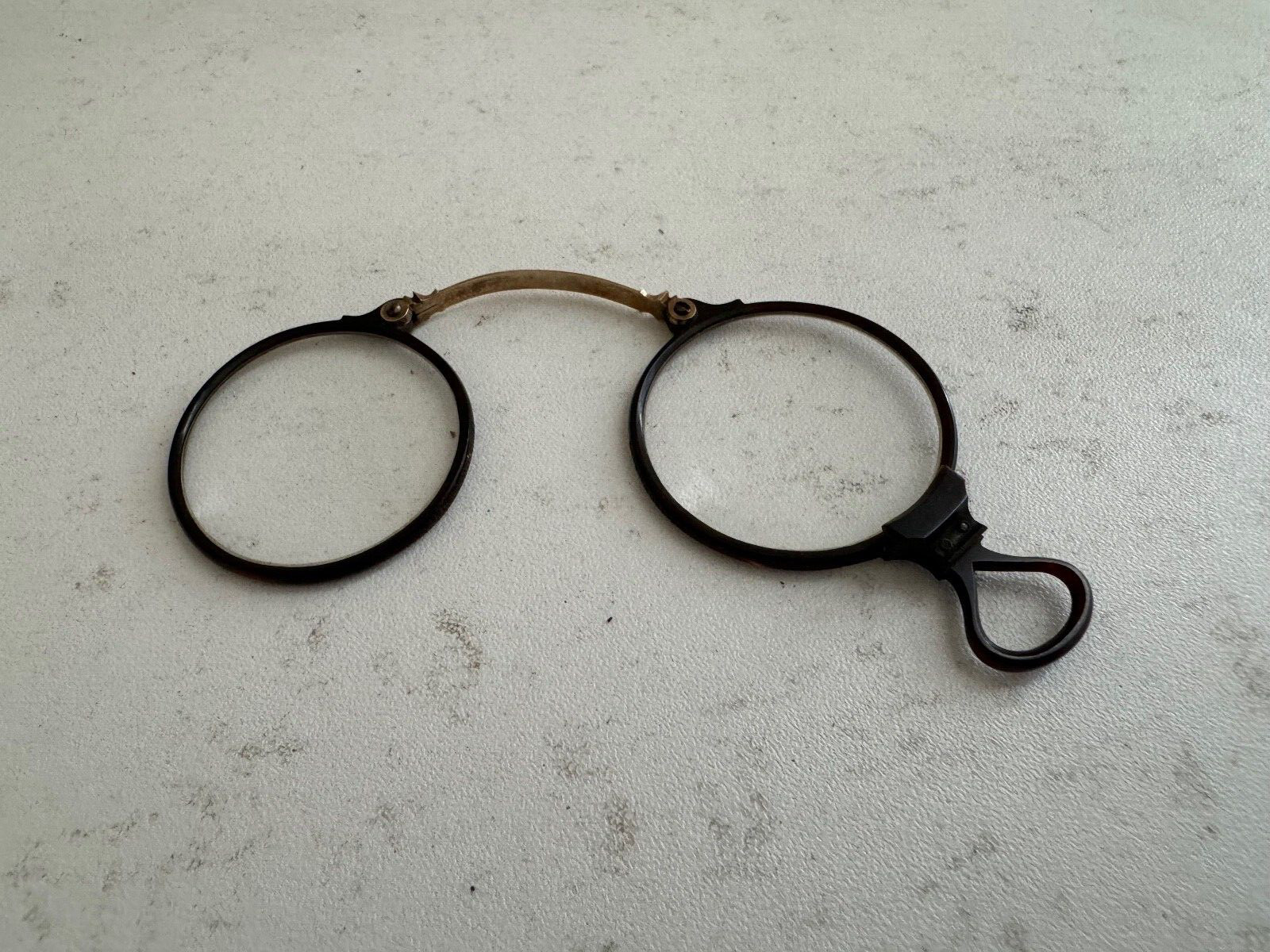 Antique Foldable Spectacles / Lorngnette w/ Gold Tone Metal Bridge