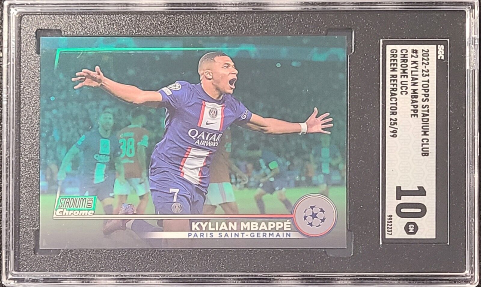 2022-23 Kylian Mbappe Topps Stadium Club Chrome Green Refractor PSG /99 SGC 10