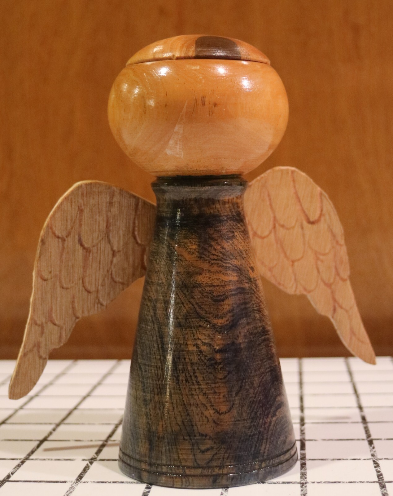 Handmade Wood Turned Angel Lidded Figurine 6" tall
