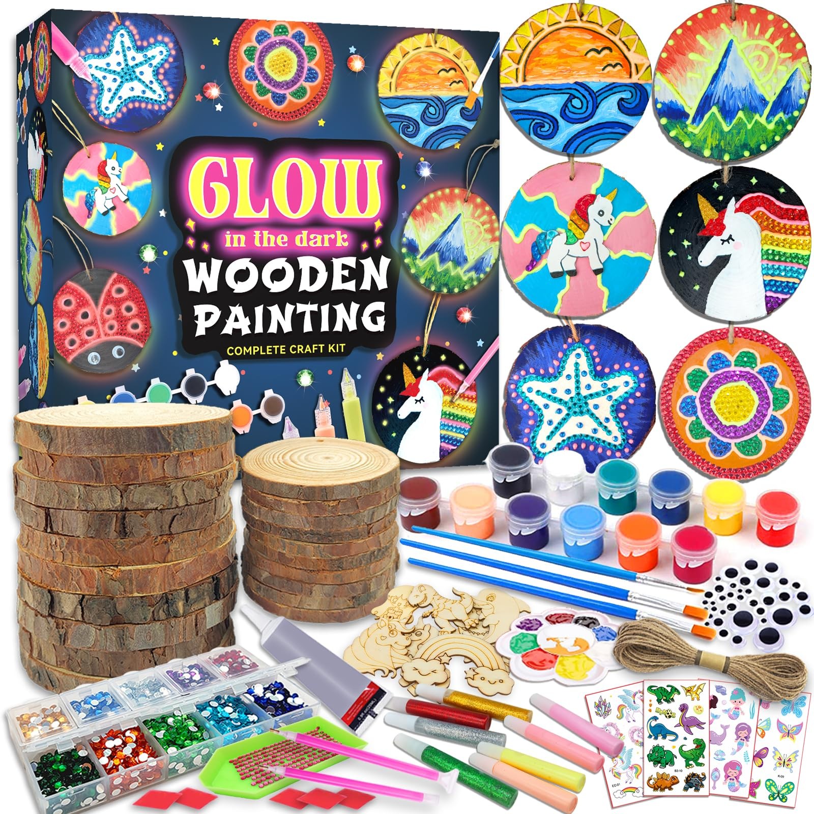 Kids Wooden Painting Kit-Glow in The Dark-Arts & Crafts Gifts for Boys Girls ...